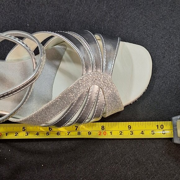 Go Go Dance Silver Glitter Leather Ballroom Dance Heels 2.5” Size 9 Suede Sole - Picture 11 of 15